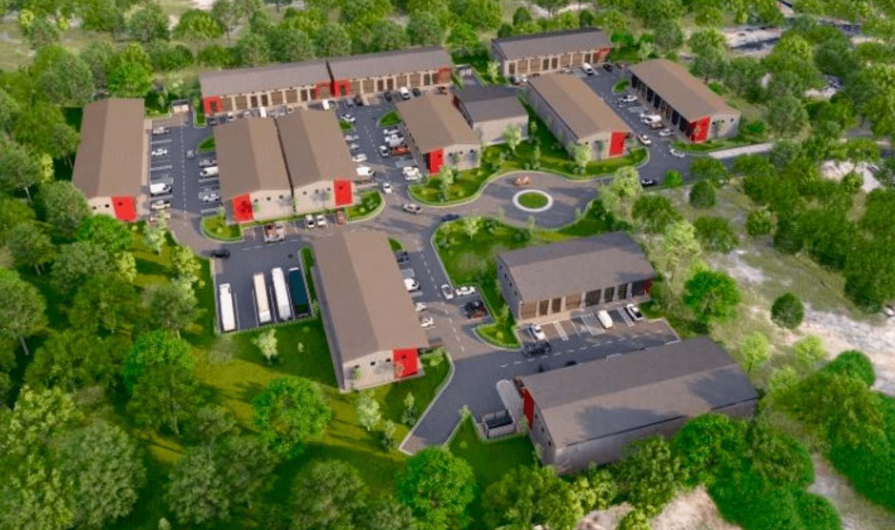 Aerial architectural rendering of the Waxahachie Flex Industrial site layout.